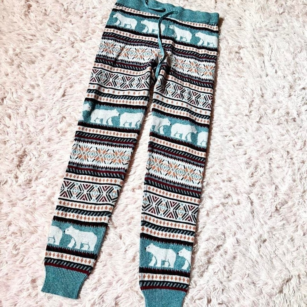 American Eagle Fair Isle Polar Bear Winter Ski Lodge PJ Leggings Womens M Cozy